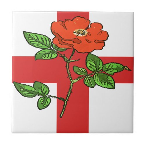 St George Flag and Tudor Rose England Fan Ceramic Tile