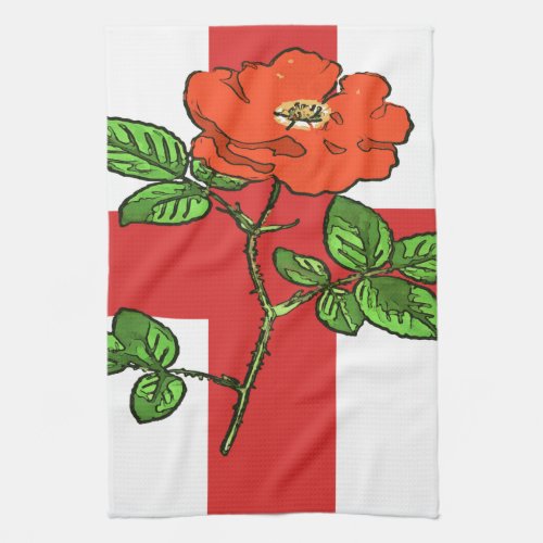 St George Flag and Tudor Rose England Fan Kitchen Towel