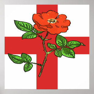 St George Flag and Tudor Rose England Fan Poster