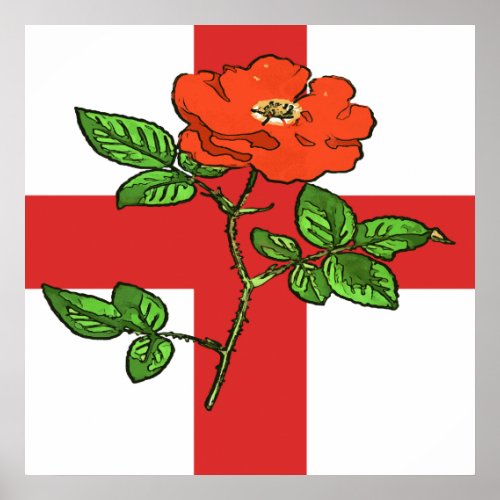 St George Flag and Tudor Rose England Fan Poster