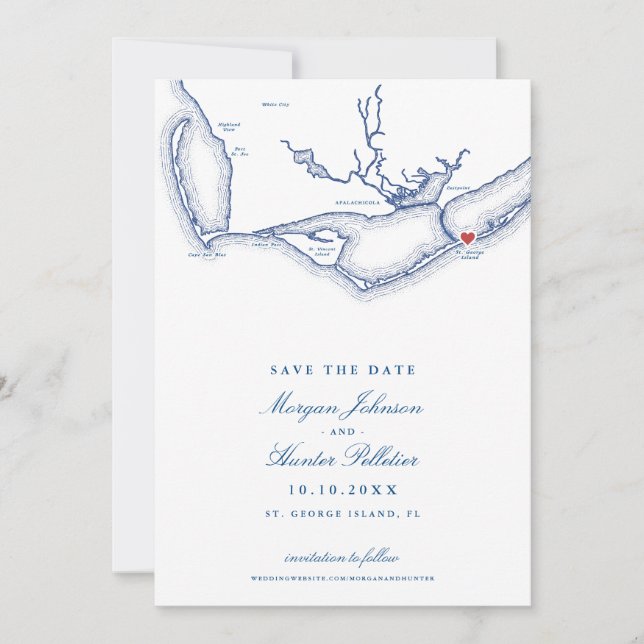 St. George Island FL Elegant Navy Beach Wedding Save The Date (Front)