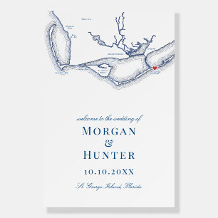 St. George Island FL Map Blue Wedding Welcome Sign