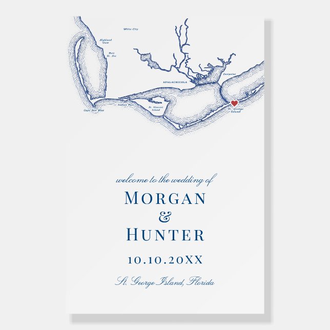 St. George Island FL Map Blue Wedding Welcome Sign (Front)
