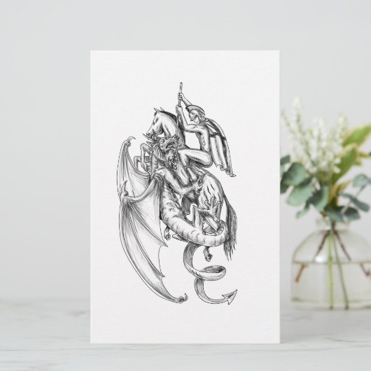 St George Slaying Dragon Tattoo (Standing Front)