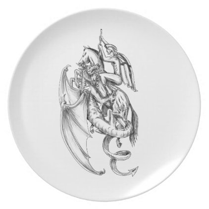 St George Slaying Dragon Tattoo Dinner Plate