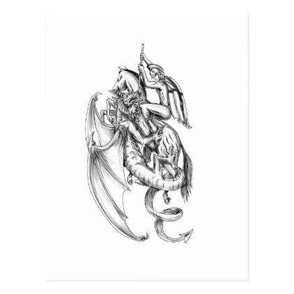 St George Slaying Dragon Tattoo Postcard