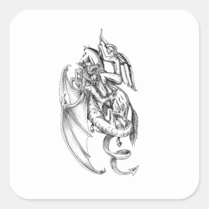 St George Slaying Dragon Tattoo Square Sticker