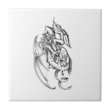 St George Slaying Dragon Tattoo Tile