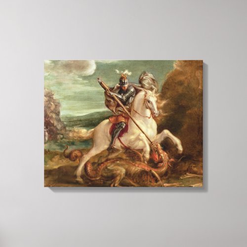 St George slaying the dragon oil on panel Canvas Print