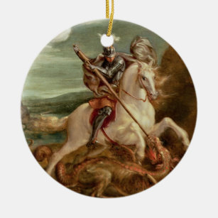 St. George slaying the dragon, (oil on panel) Ceramic Ornament