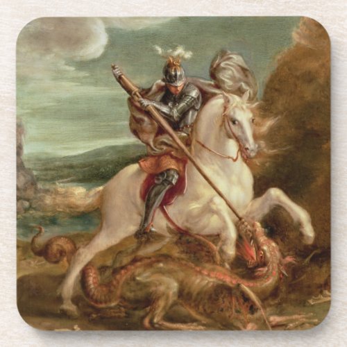 St George slaying the dragon oil on panel Coaster