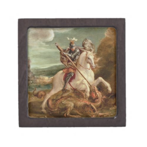 St George slaying the dragon oil on panel Gift Box