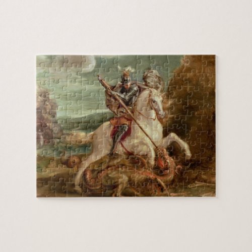 St George slaying the dragon oil on panel Jigsaw Puzzle