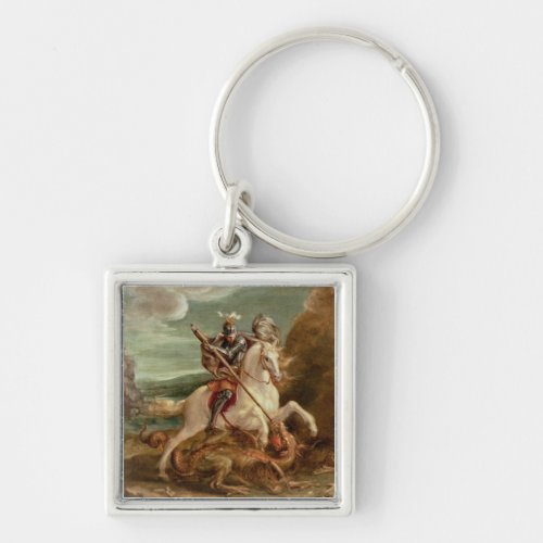 St George slaying the dragon oil on panel Keychain