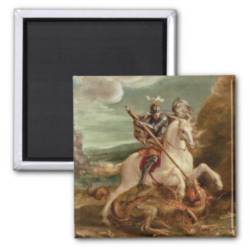 St George slaying the dragon oil on panel Magnet