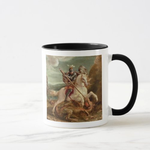 St George slaying the dragon oil on panel Mug