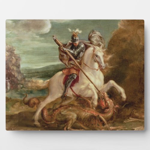 St George slaying the dragon oil on panel Plaque