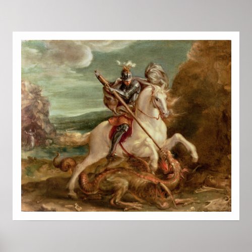 St George slaying the dragon oil on panel Poster