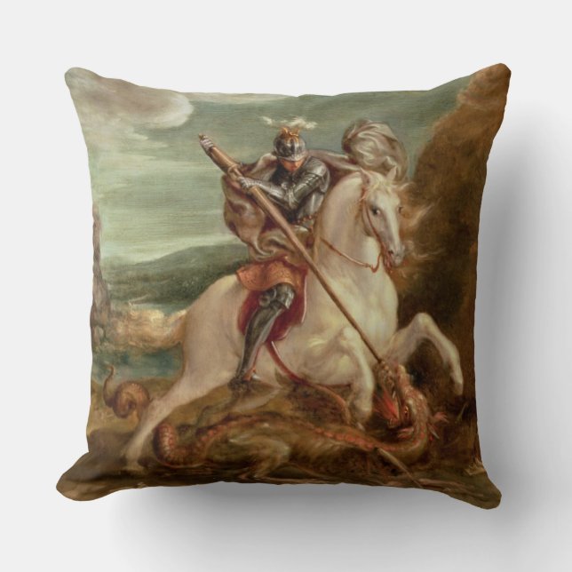 St. George slaying the dragon, (oil on panel) Throw Pillow (Front)