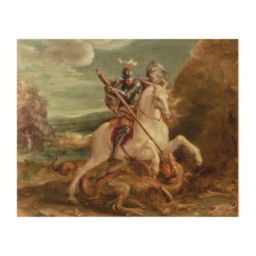 St George slaying the dragon oil on panel Wood Wall Decor