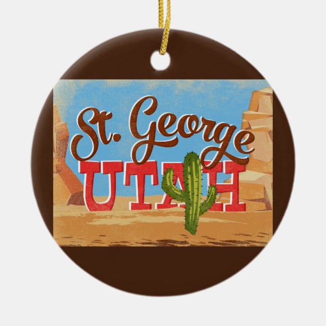 St George Utah Cartoon Desert Vintage Travel Ceramic Ornament (Front)