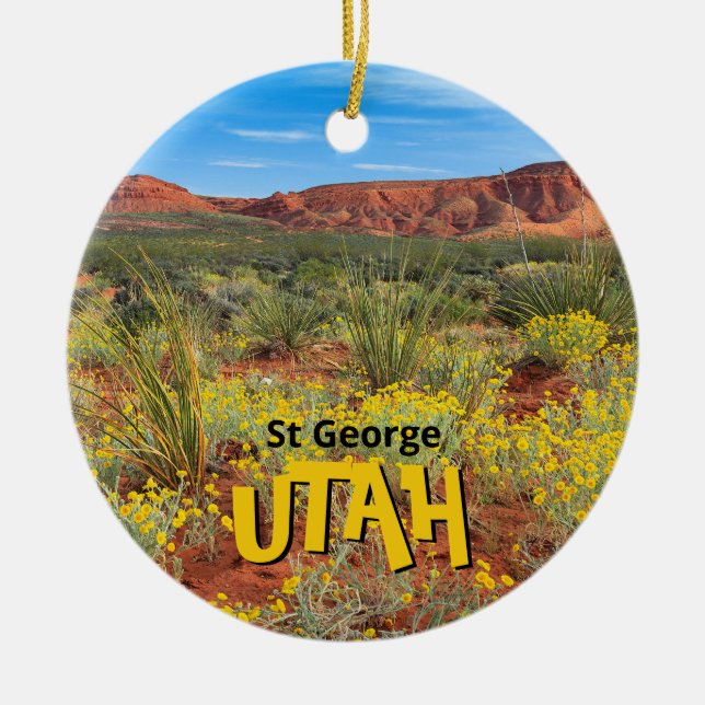 St George Utah Desert Wildflowers Ceramic Ornament (Front)