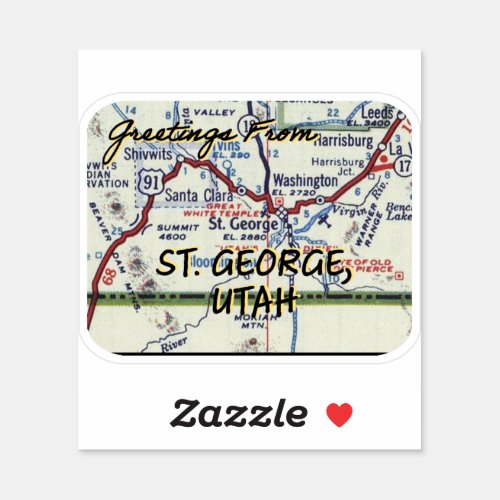 St George Utah Vintage Map Sticker