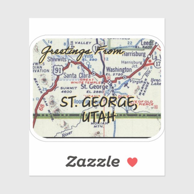 St. George Utah Vintage Map Sticker (Sheet)