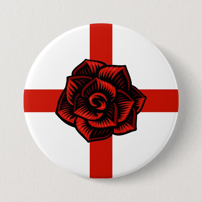 St. George's Day, England's Flag, Red Rose Button (Front)