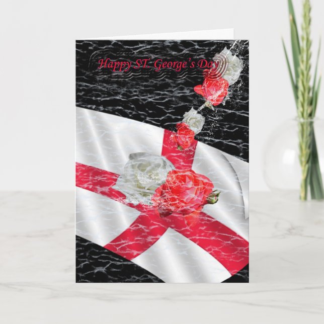 St. George's Day English Flag and roses white and Card (Front)
