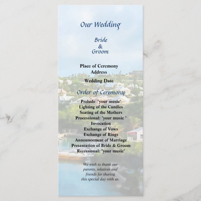 St. George's Harbour, Bermuda Wedding Program (Front)