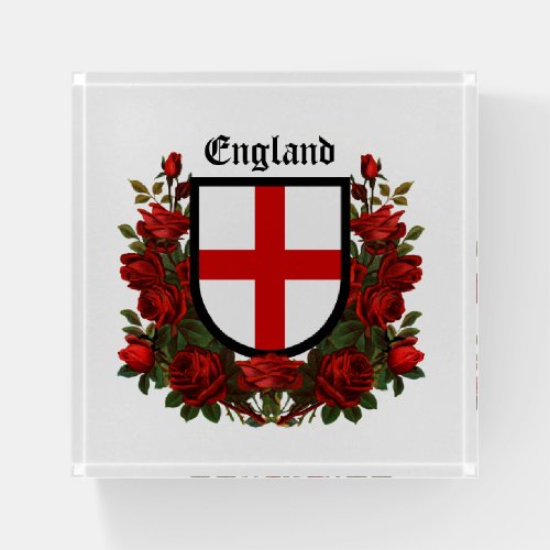 St Georges Shield Surrounded with Red Roses Paperweight