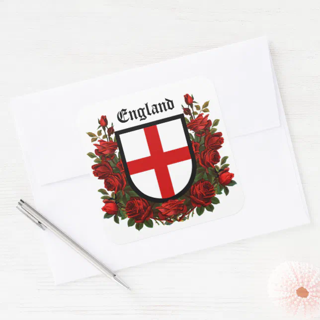 St. George's Shield Surrounded with Red Roses Square Sticker | Zazzle