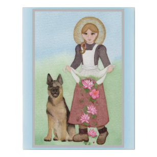 St. Germaine Cousin with Dog Watercolor Folk Art Faux Canvas Print