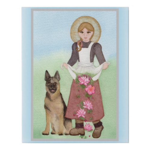 St Germaine Cousin with Dog Watercolor Folk Art Faux Canvas Print