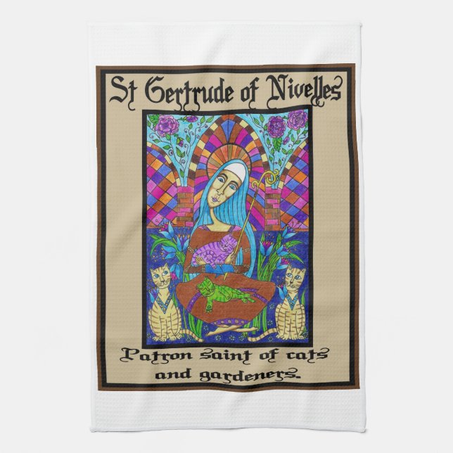 St Gertrude of Nivelles Kitchen Towel (Vertical)
