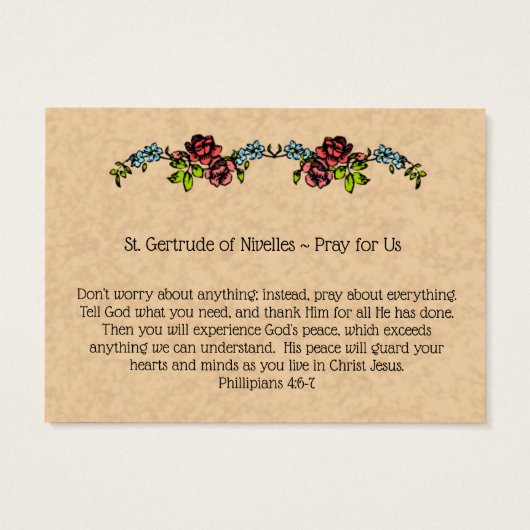St. Gertrude of Nivelles Patron of Cats Holy Card (Back)