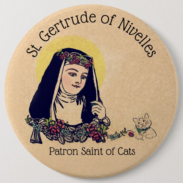 St. Gertrude of Nivelles Patron Saint of Cats Button (Front)
