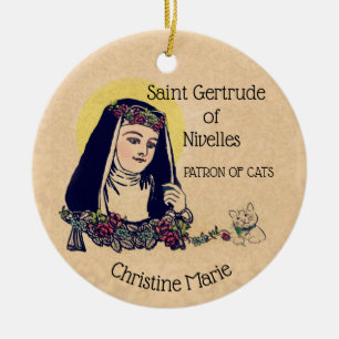 St. Gertrude of Nivelles Patron Saint of Cats Ceramic Ornament