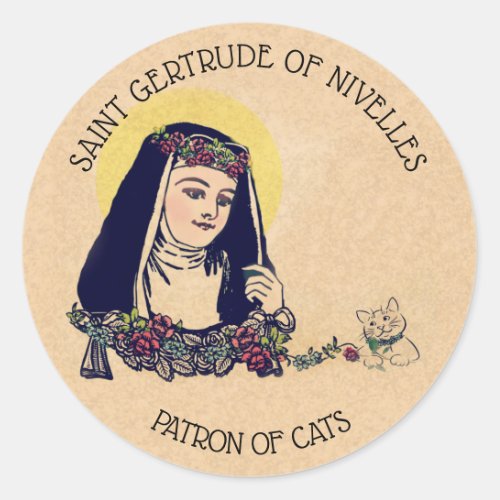 St Gertrude of Nivelles Patron Saint of Cats Classic Round Sticker