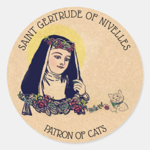 St. Gertrude of Nivelles Patron Saint of Cats Classic Round Sticker
