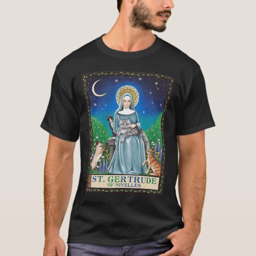 St Gertrude of Nivelles Patron Saint of Cats Gifts T_Shirt