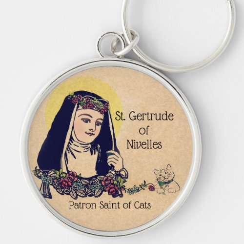 St Gertrude of Nivelles Patron Saint of Cats Keychain