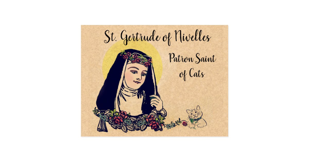 St Gertrude Of Nivelles Patron Saint Of Cats Postcard Zazzle Com