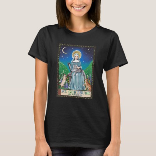 St Gertrude of Nivelles Patron Saint of Cats T_Shirt
