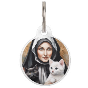 St Gertrude Patron of Cats 2 Cat Watercolor Style Pet ID Tag