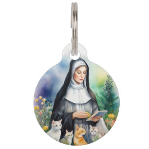 St Gertrude Patron of Cats Simple Watercolor Style Pet ID Tag