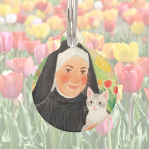 St Gertrude Patron of Cats Tulip Color Pencil Pet ID Tag