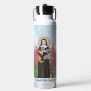 St Gertrude Patron of Cats Watercolor Water Bottle