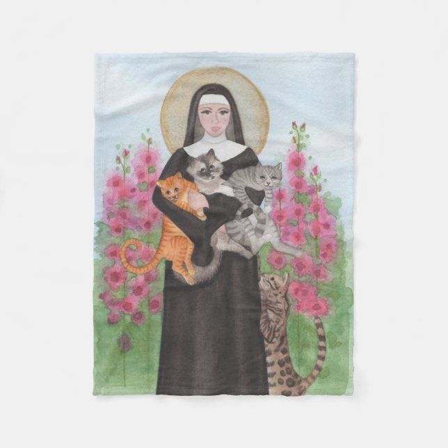St. Gertrude Patron Saint of Cats Fleece Blanket (Front)